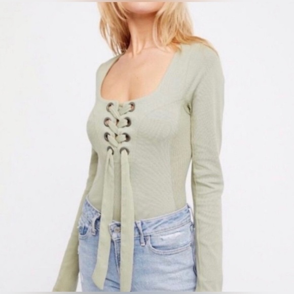 Free People Looking Back Lace Up Grommet Top - Picture 1 of 5